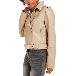 Collection B Juniors Faux-Leather Desert Tan Moto Jacket Size Medium NWD NWT